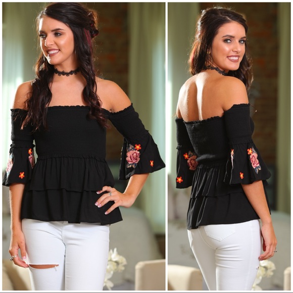 Infinity Raine Tops - 🌞SUMMER SALE🌞Black embroidered ruffle top